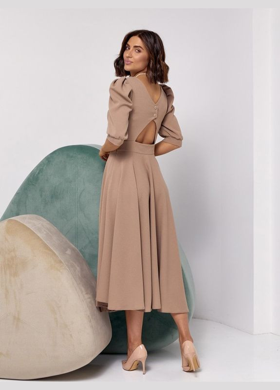 Бежева сукня 14527 бежева ISSA PLUS однотонна