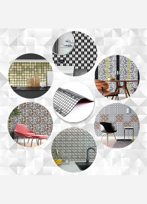 Самоклеюча алюмінієва плитка срібна мозаїка зі стразами 300х300х3мм (1824) 3D Loft (302236033)