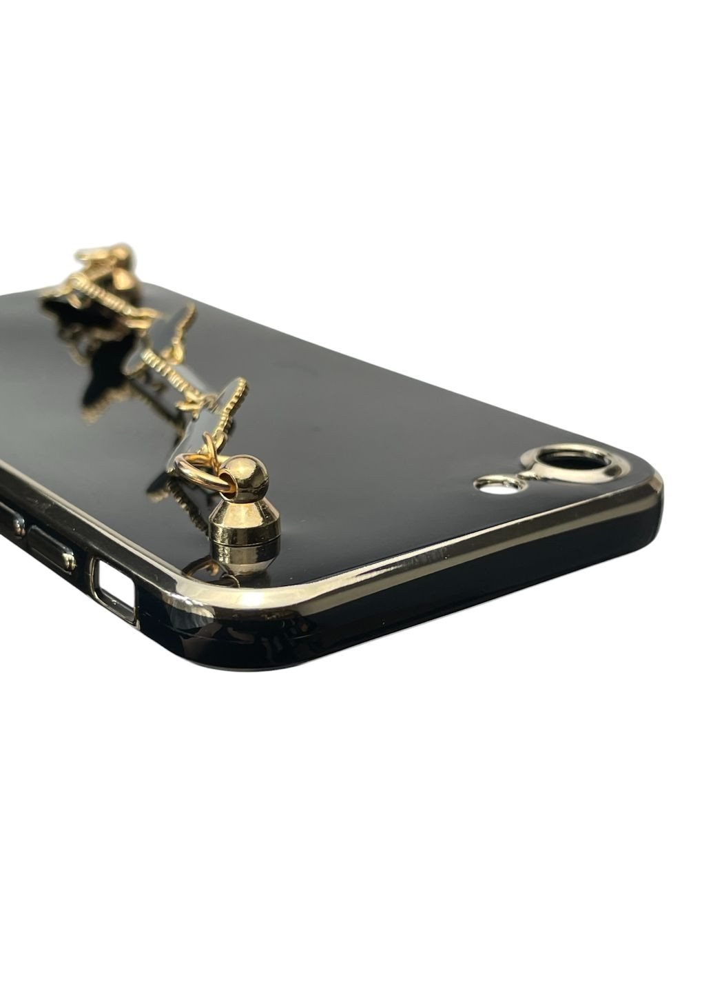 Чохол для телефона iPhone SE 2020 жіночій із ремінцем з прикрасами та золотою окантовкою на айфон се 2020 чорний gs1 Apple (366228647)