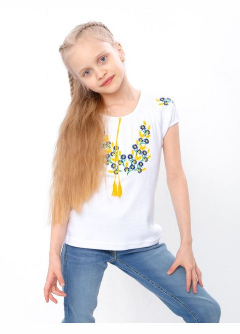 Белая летняя вышиванка для девочки с коротким рукавом Носи своє