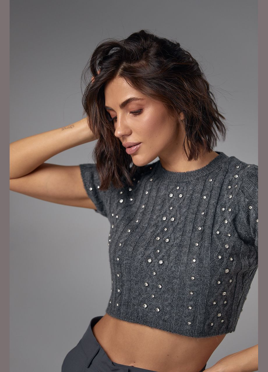 Укороченная вязаная футболка украшена стразами Liton - (296988244)