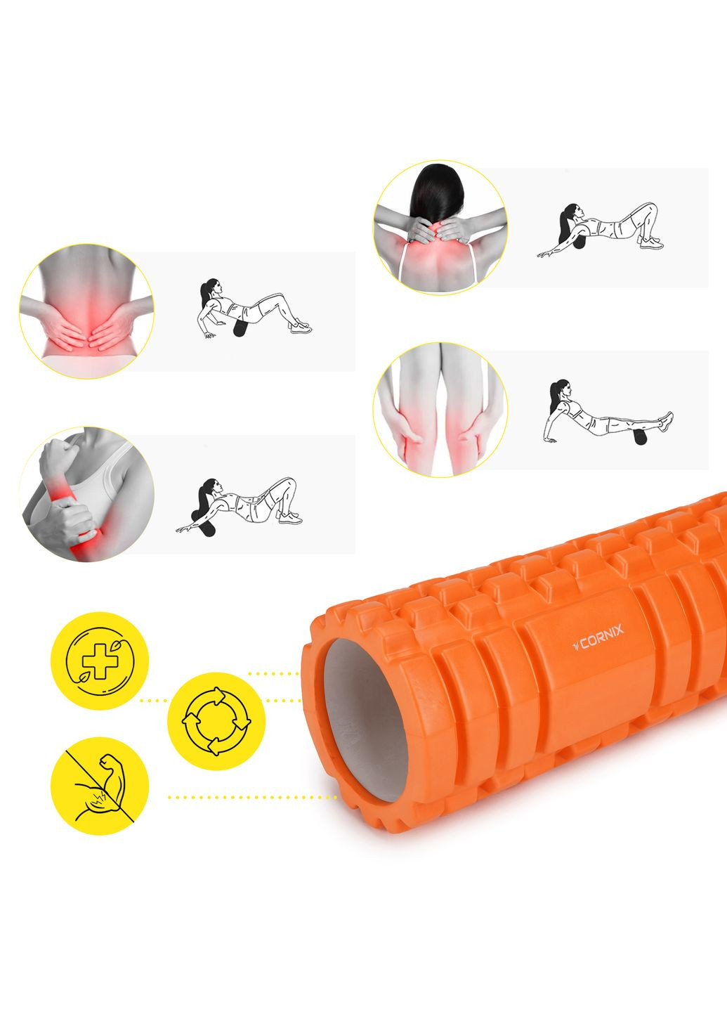 Массажный ролик EVA 45 x 14 см (валик, роллер) Orange Cornix XR-0041 (341529169)