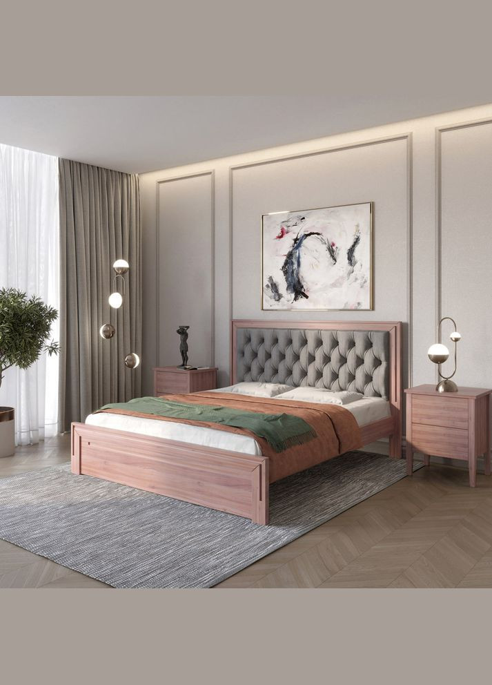 Двуспальная деревянная кровать Торонто Т3/Аляска 93 (серый) 160х200 см (MBG-8013) Mebigrand (368282893)