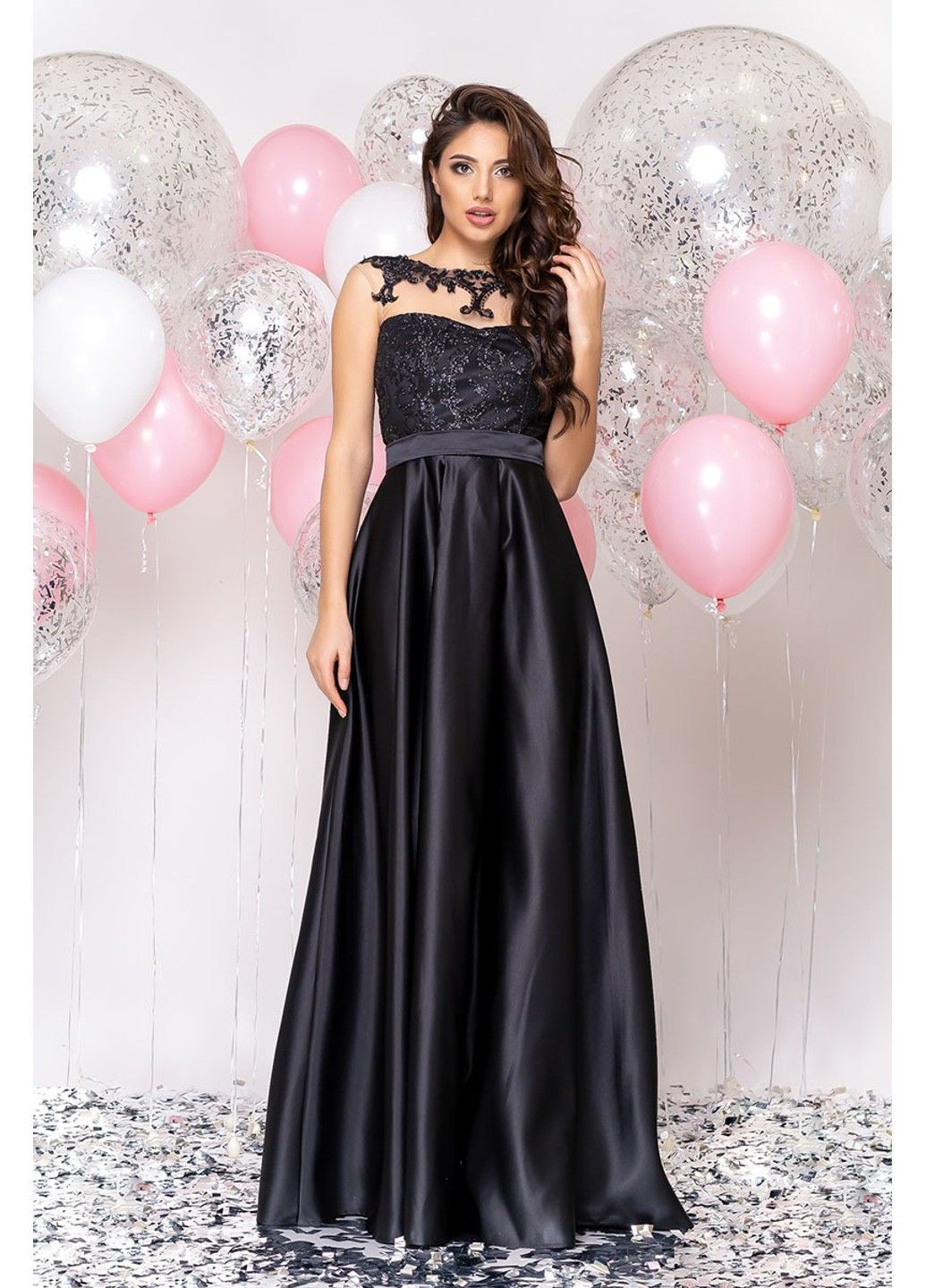 Черное вечернее платье атлас глиттер 20018 черное Tanita-Romario