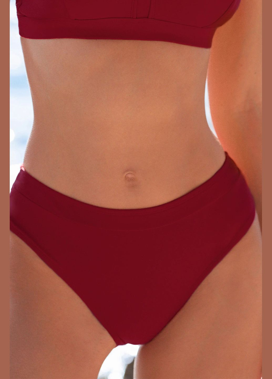 Темно-красные купальные трусики однотонные CUPSHE