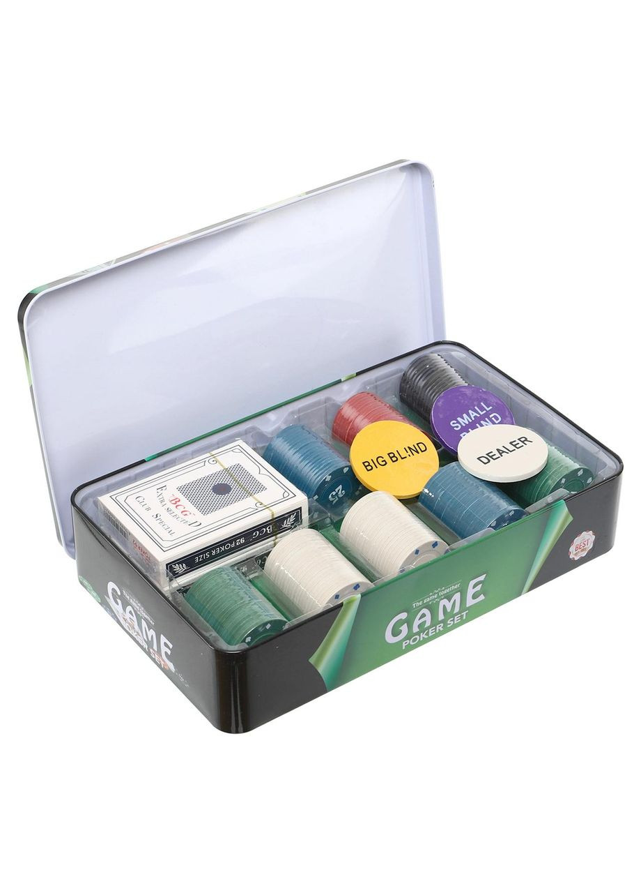 Набір для покеру в металевій коробці SP- IG-8652 (160 фішок, з номіналом, 2 кол.карт, полотно, р-р 26х16х5,5см) (IG-8652) SP-Sport (361435977)