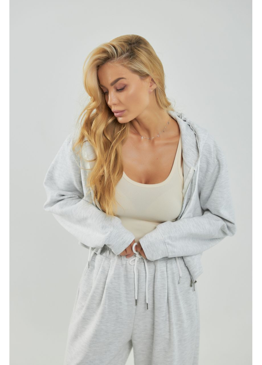 Однотонный спортивный костюм из тощи с капюшоном и прямыми брюками - светло-серый цвет Lurex (361056801)