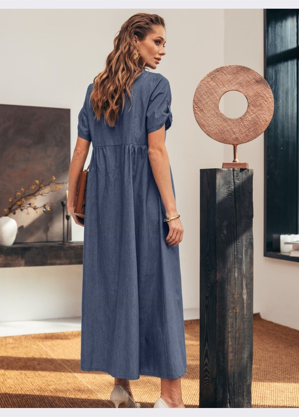 Синя кежуал темно-синє плаття-сорочка з полегшеного джинса Dressa однотонна