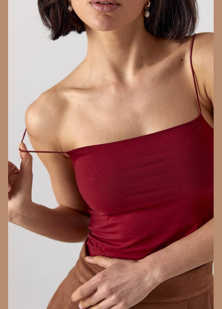 Приталений кроп-топ на бретелях-гумках Lurex — 327088245