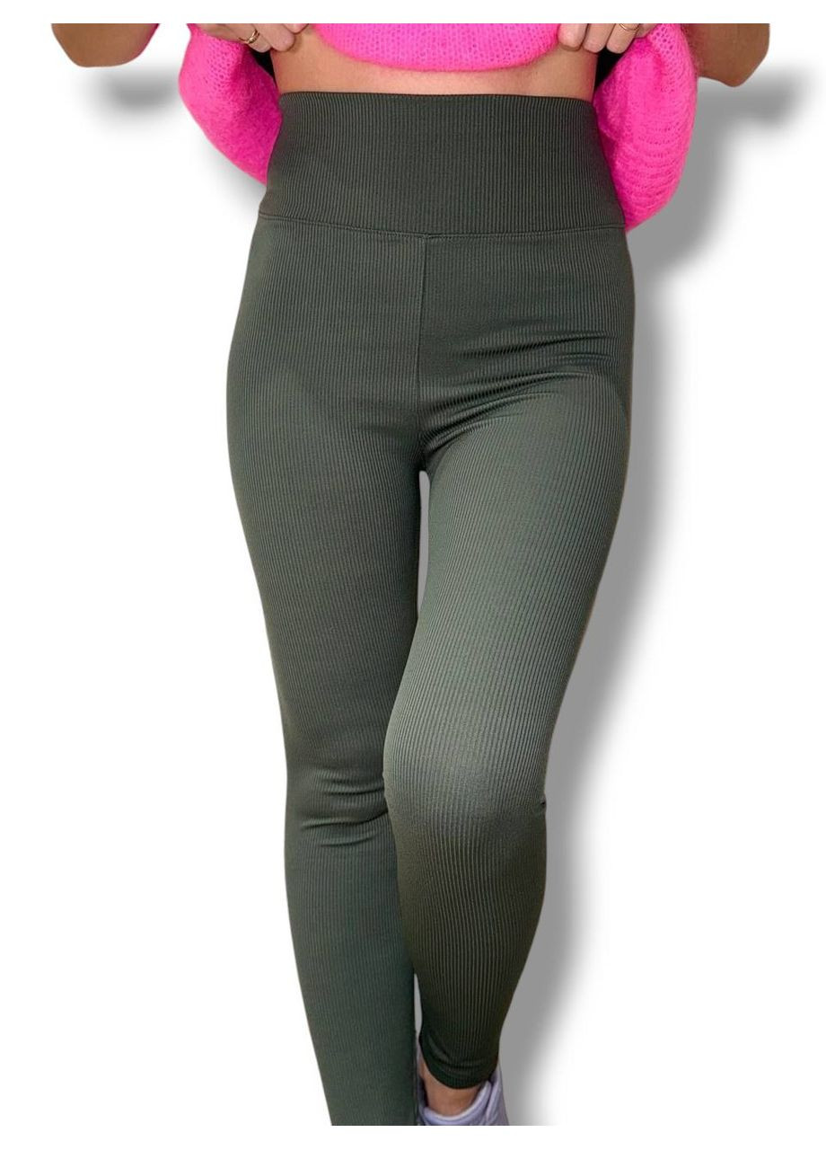 Женские лосины эластичные в рубчик с высоким широким поясом без утепления демисезон 99-101см черные No Brand (318450644)