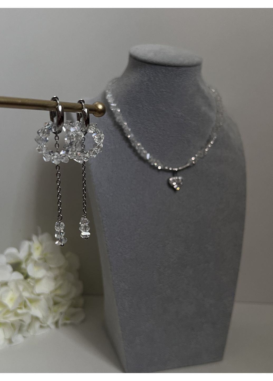 Сережки-трансформери срібні зі зйомними підвісками серце і ланцюжками No Brand (355803576)