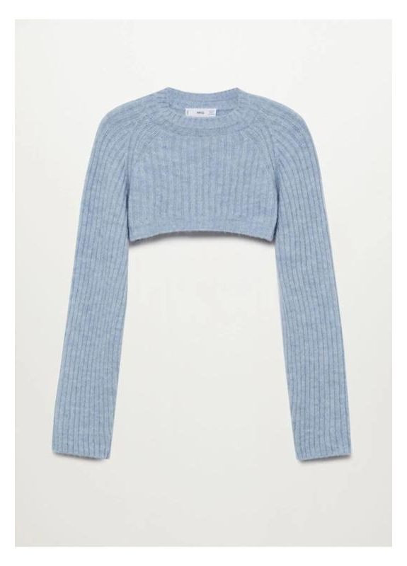 Голубой укороченная вязаная кофта свитер пуловер Mango