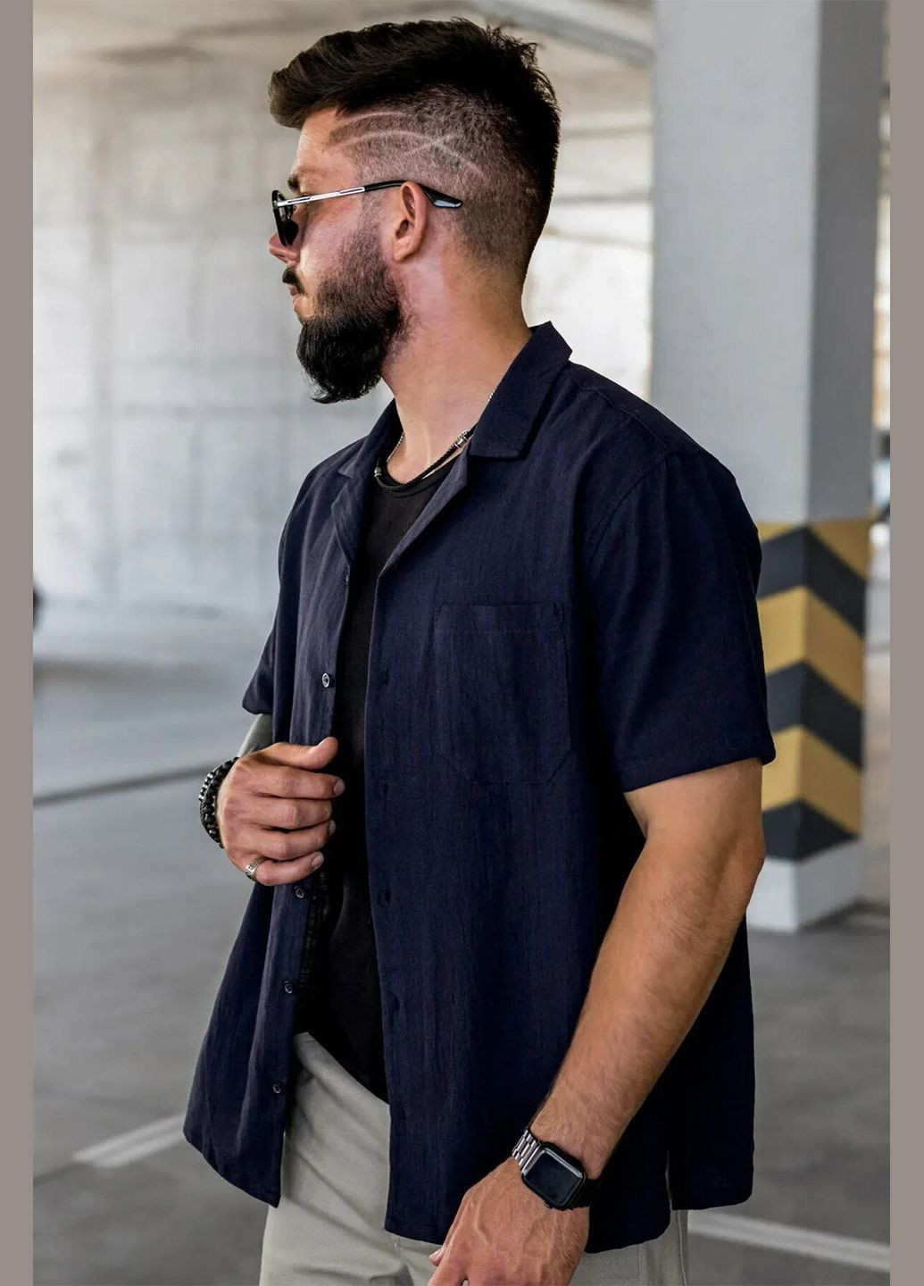 Чоловіча сорочка з коротким рукавом Old Money Темно-синя Teamv (323000575)