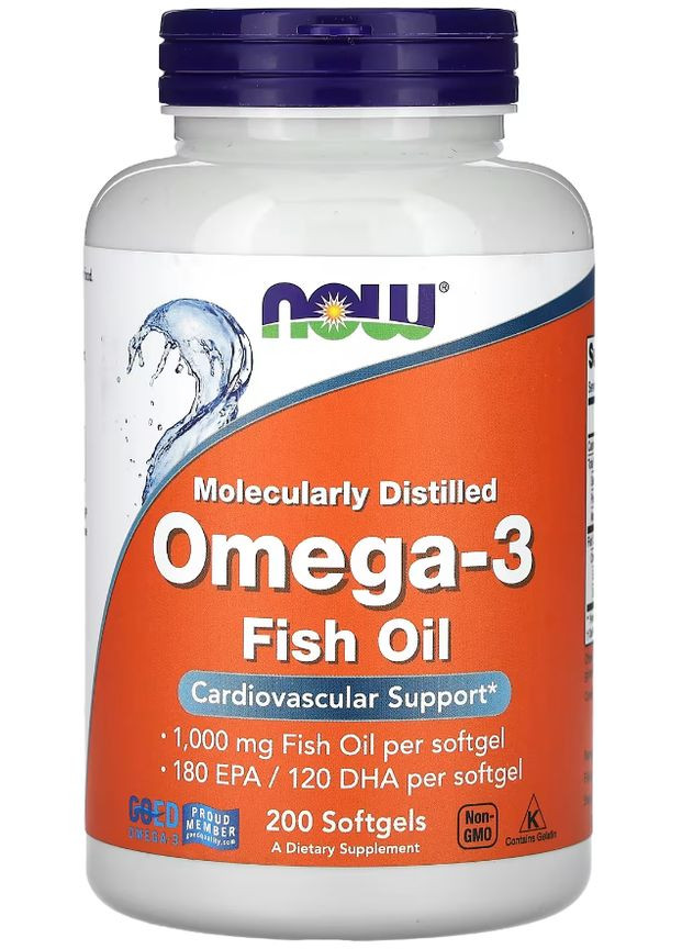 Жирні кислоти Omega-3 200 софтгель Now Foods (351865306)