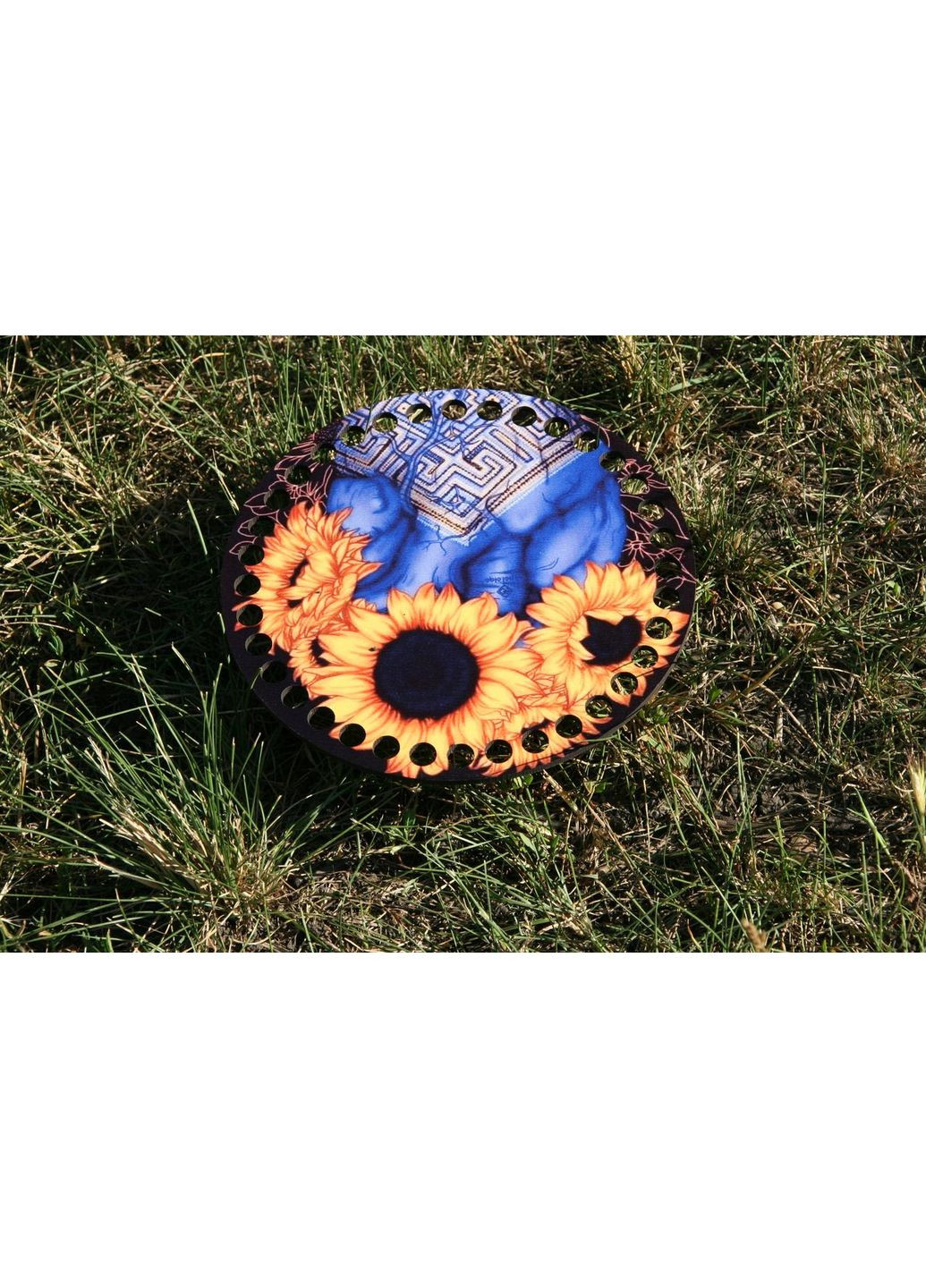 Круглое донышко с рисунком для корзин (ХДФ) Сердце в подсолнухах No Brand (361203207)