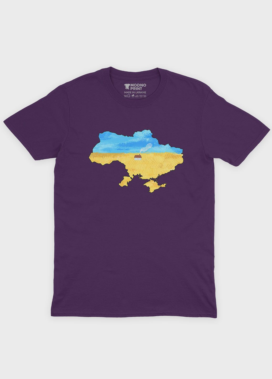 Фіолетова чоловіча футболка з патріотичним принтом мапа україни (ts001-1-dby-005-1-006) Modno