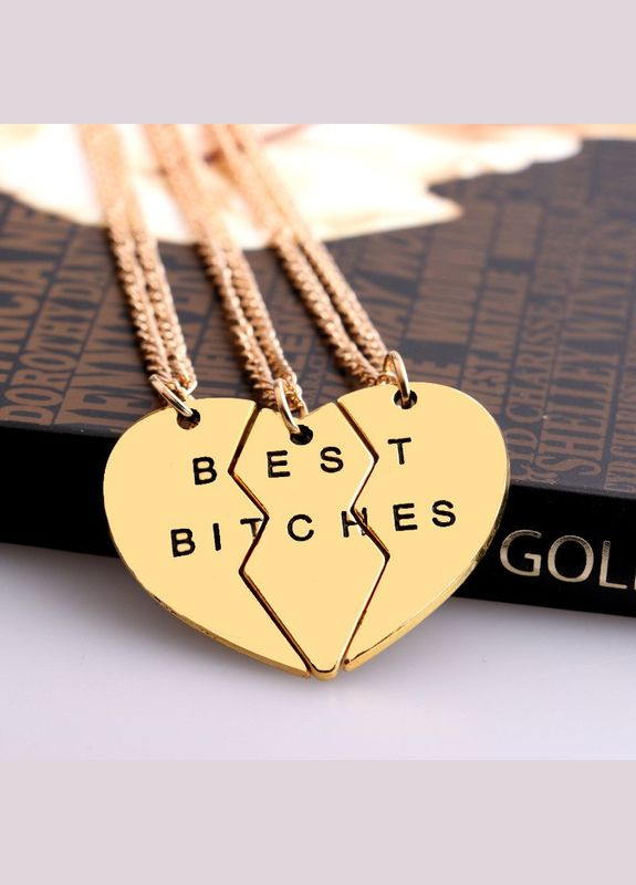 Кулон потрійний для трьох найкращих подруг Best Bitches в золотому кольорі в наборі 3 ланцюжки та 3 кулони No Brand (323161664)