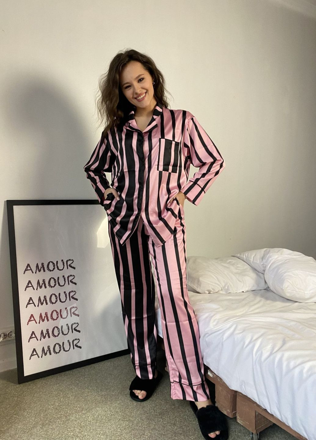 Чорна всесезон піжама жіноча lingerie (сорочка та штани) cмужки сорочка + брюки Serenade