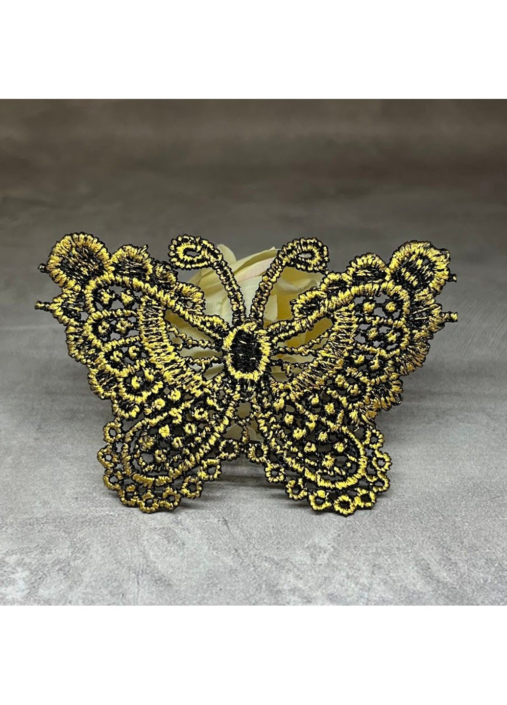 Декоративний (вишитий) мереживний Метелик, 5*7 см, колір-чорний з золотом, арт 010421, 1 шт No Brand (317570359)