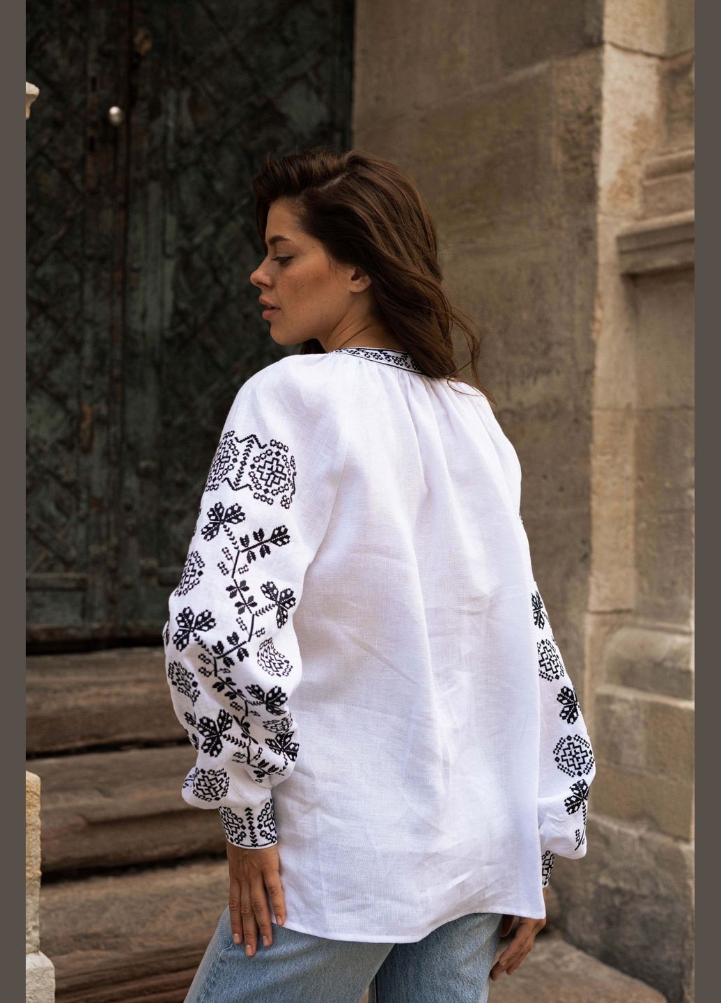 Біла вишиванка жіноча "мережка" темно синя SVARGA (345557269)