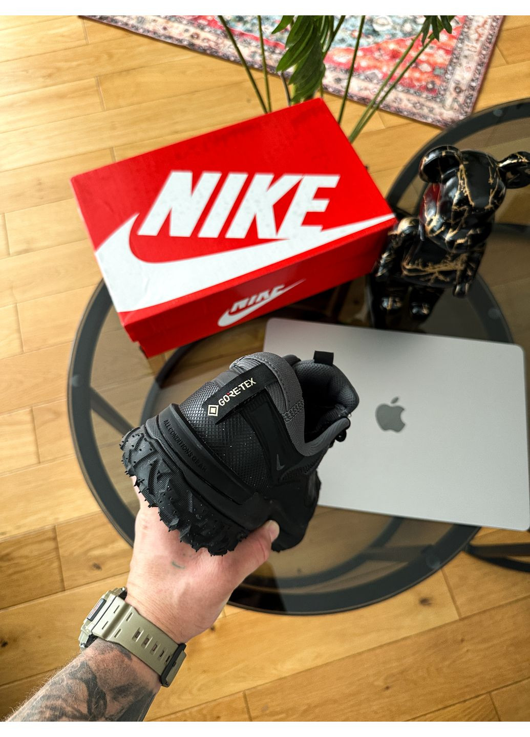 Чорні Осінні кросівки чоловічі nike acg mountain fly 2 low gtx gore-tex black | найк ацг моунтеін флай 2 чорні No Brand
