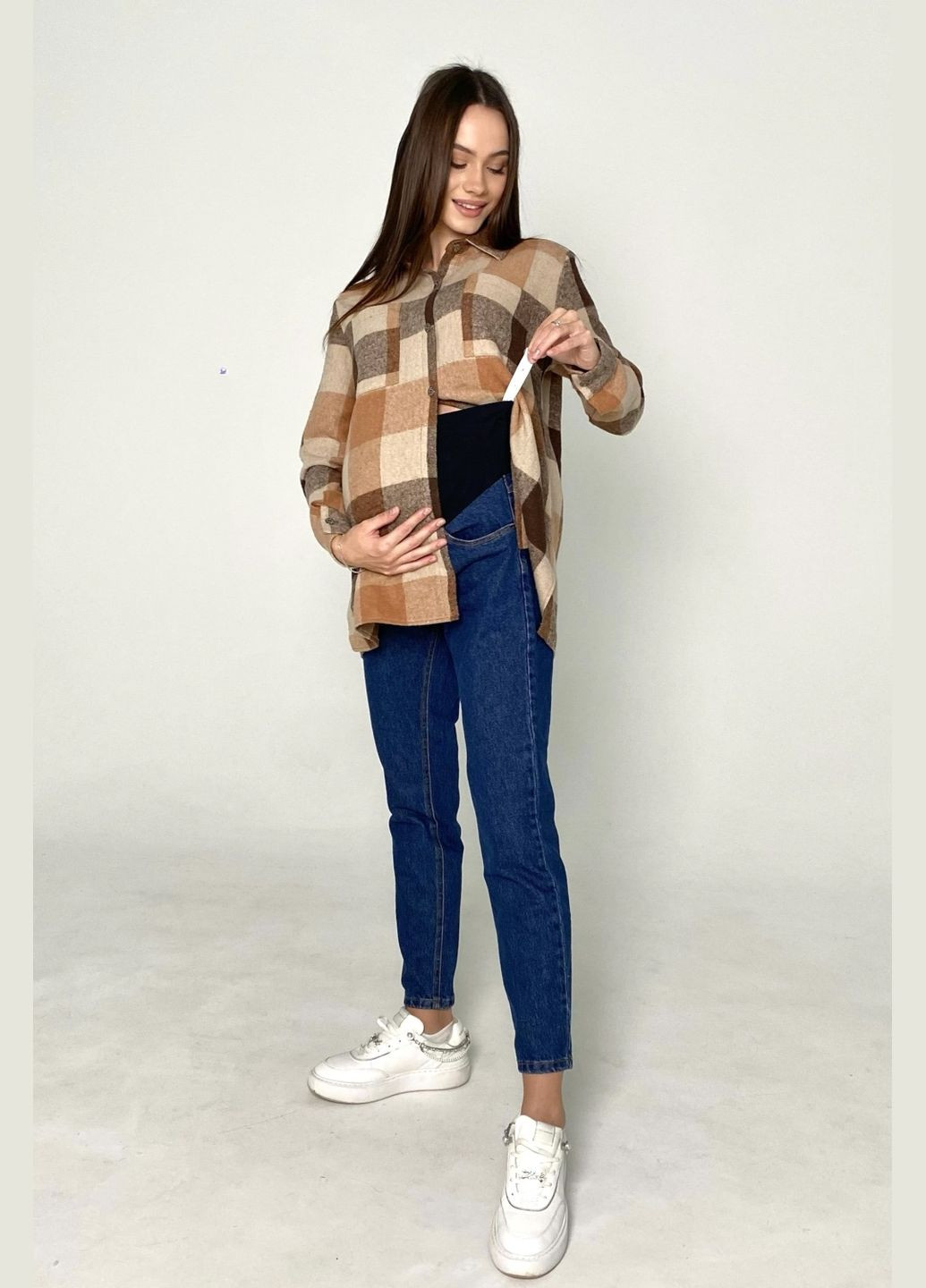 Зручні сині джинси для вагітних із трикотажною вставкою на живіт Dianora - (317363657)