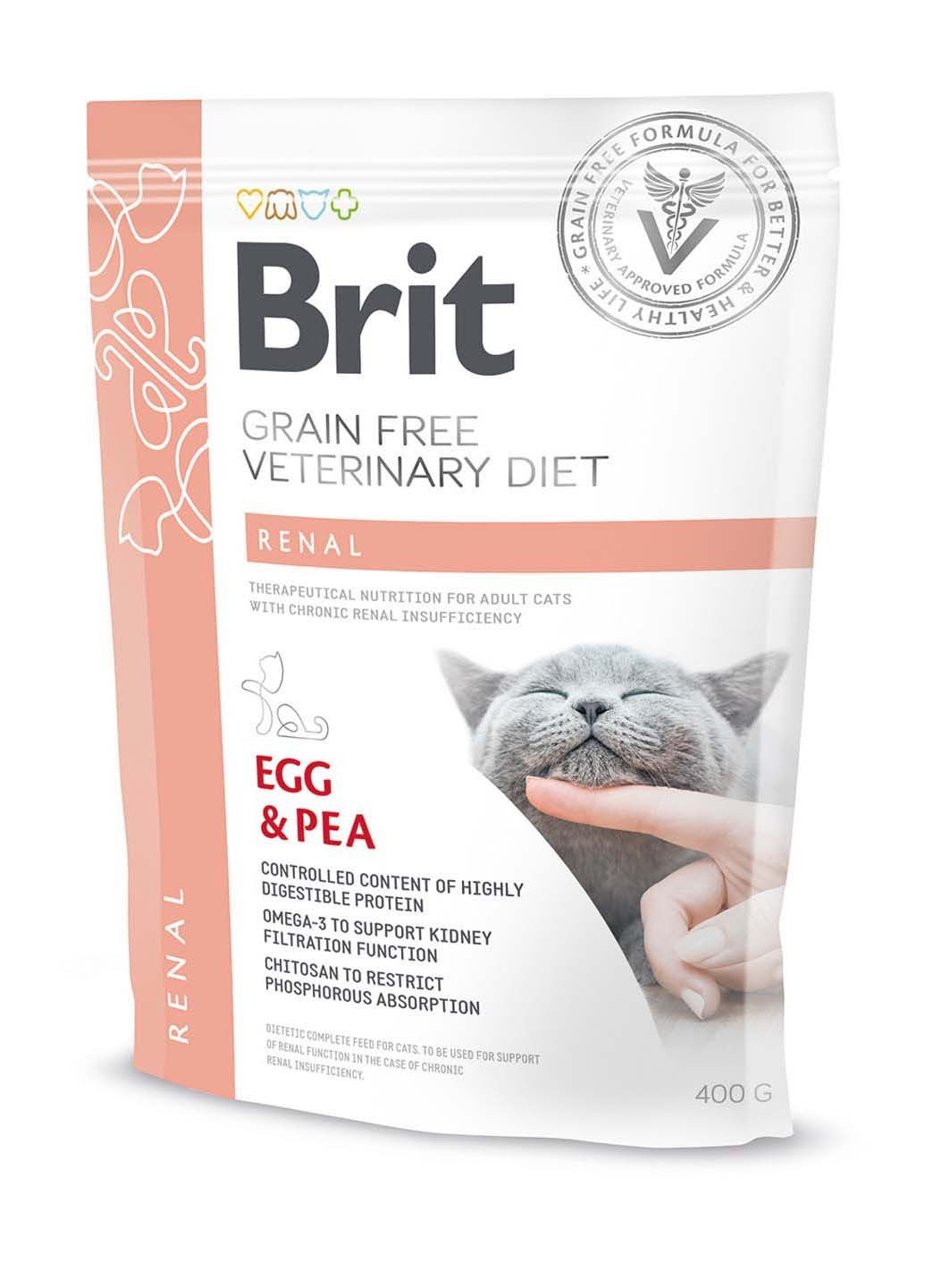 Сухой корм для кошек взрослых VetDiets при хронической почечной недостаточности с горохом и яйцами 0.4 кг Brit (286472772)