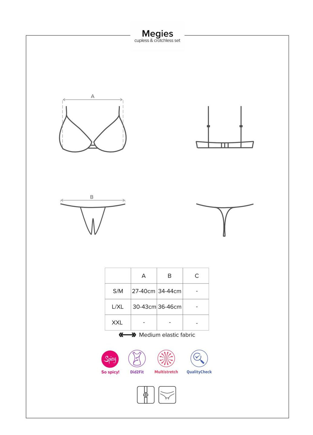 Черный демисезонный комплект белья (открытый лиф, открытые трусики) Obsessive