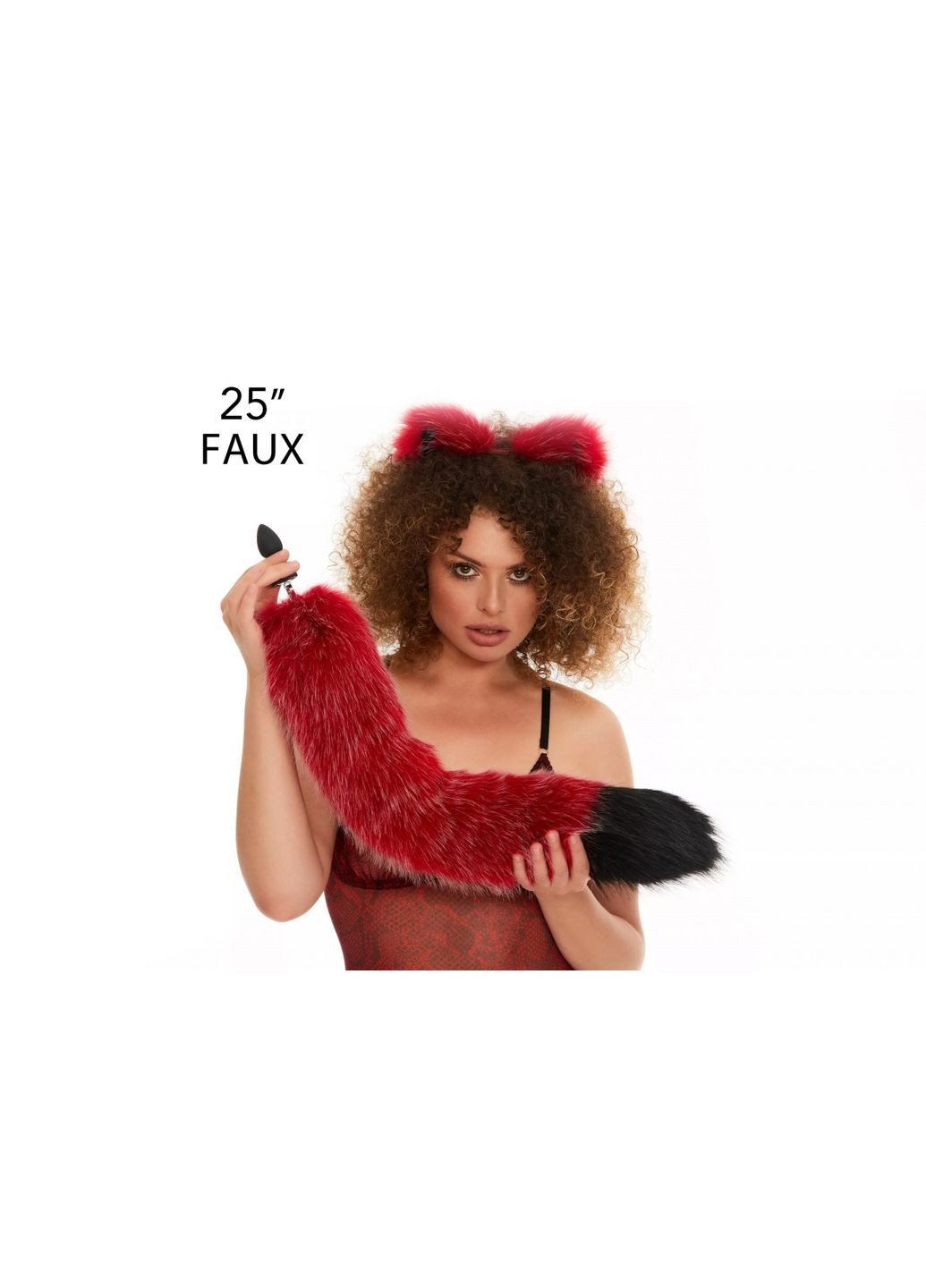 Анальный меховой хвост без пробки, Темно-красный с черным кончиком, 60 см. OKOVA (315148741)