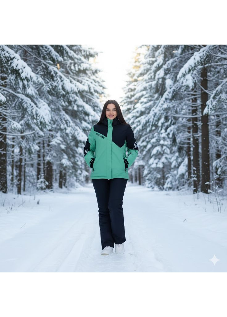 Зелена зимня жіноча термокуртка гірськолижна повсякденна сноубордична Aolugang куртка лижна