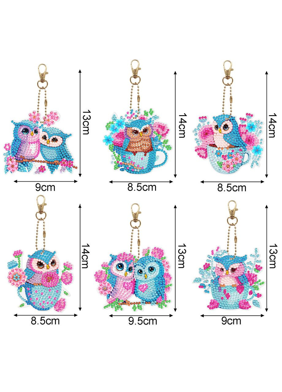 Набір брелків для алмазної мозаїки Совенята 6шт ColorArt (300579282)