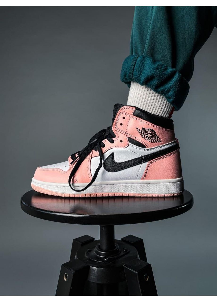 Розовые демисезонные кроссовки мужские nike air jordan 1 retro high pink «black logo» 1 найк аир джордан No Brand