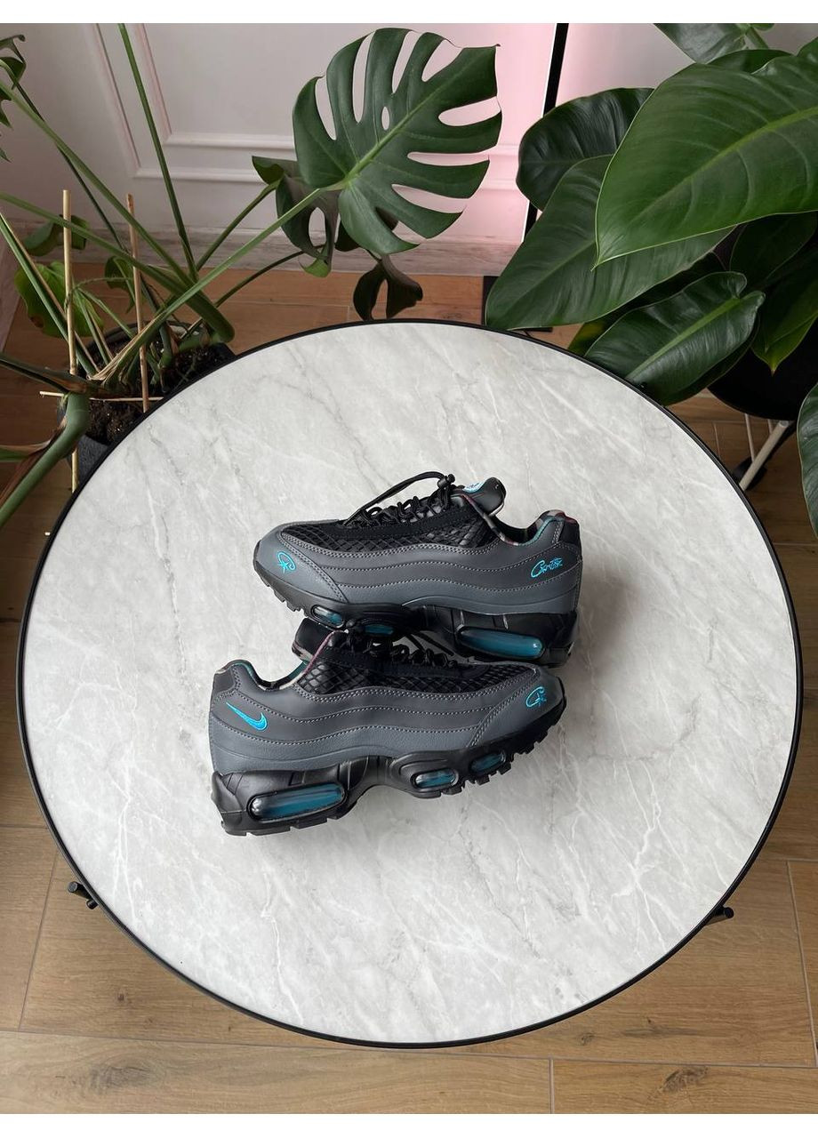 Темно-серые всесезонные кроссовки мужские nike air max 95 sp corteiz aegean storm gray black | найк аир макс 95 сп серые черные No Brand