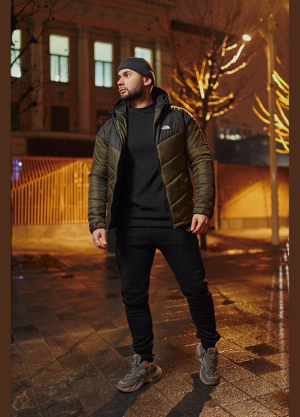 Оливкова (хакі) демісезонна 2 в 1 куртка з капюшоном осінь/весна + штани тринитка, утеплені флісом великі розміри No Brand