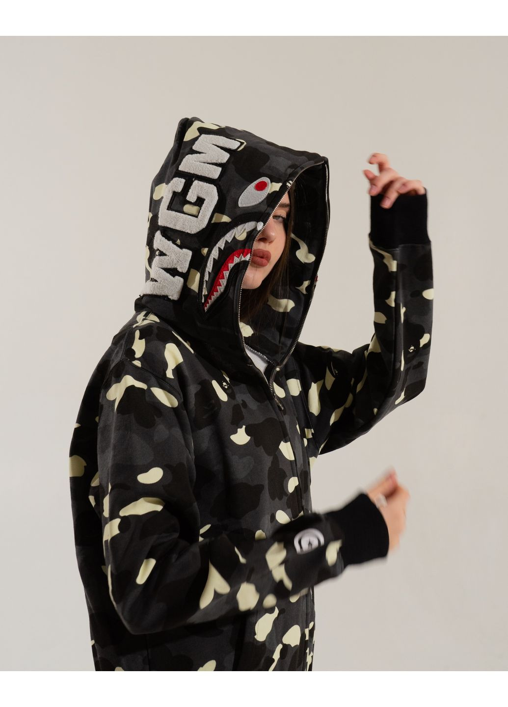 Худи чёрный Bape A Bathing Ape Shark White City Camo Full Zip Hoodie Mens (356677669)