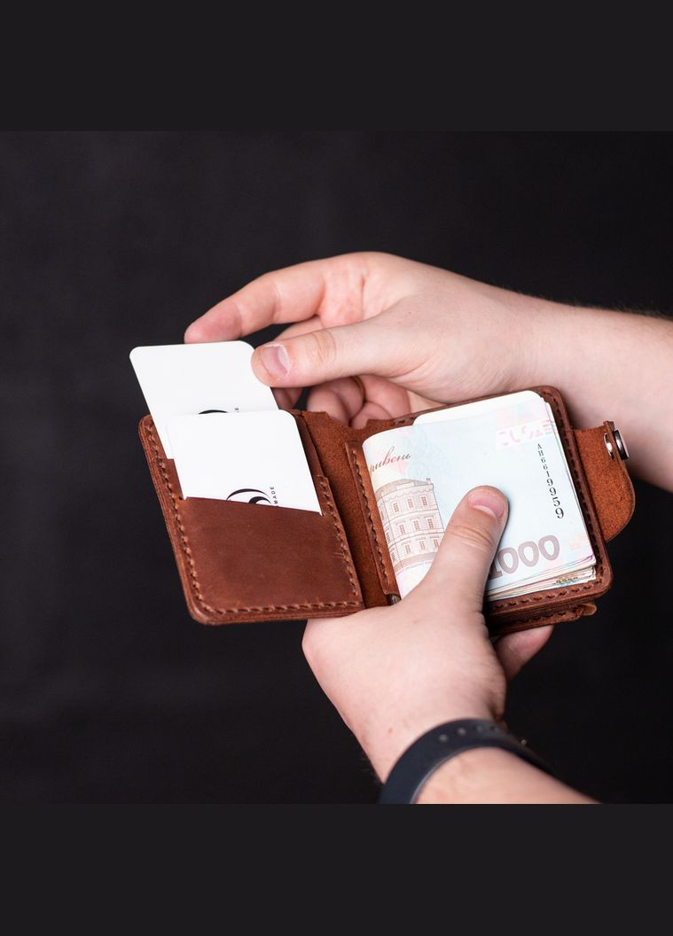 Гаманець затиск Slim з монетницею, коньяк SD Handmade (351390729)
