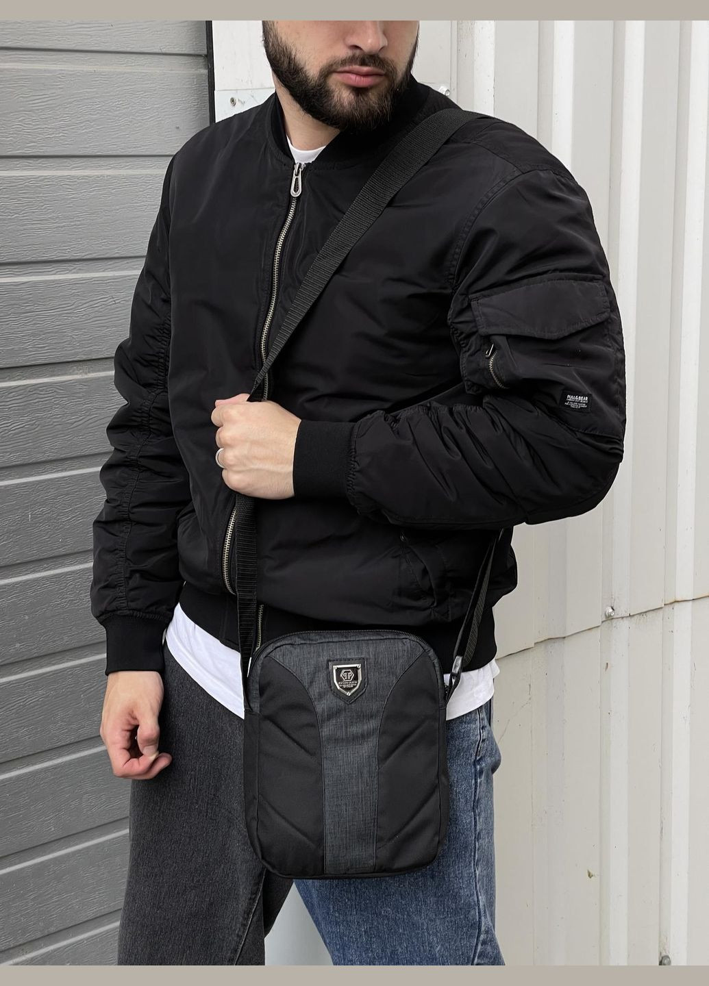 Барсетка темно-сірий меланж із чорним No Brand (330258869)