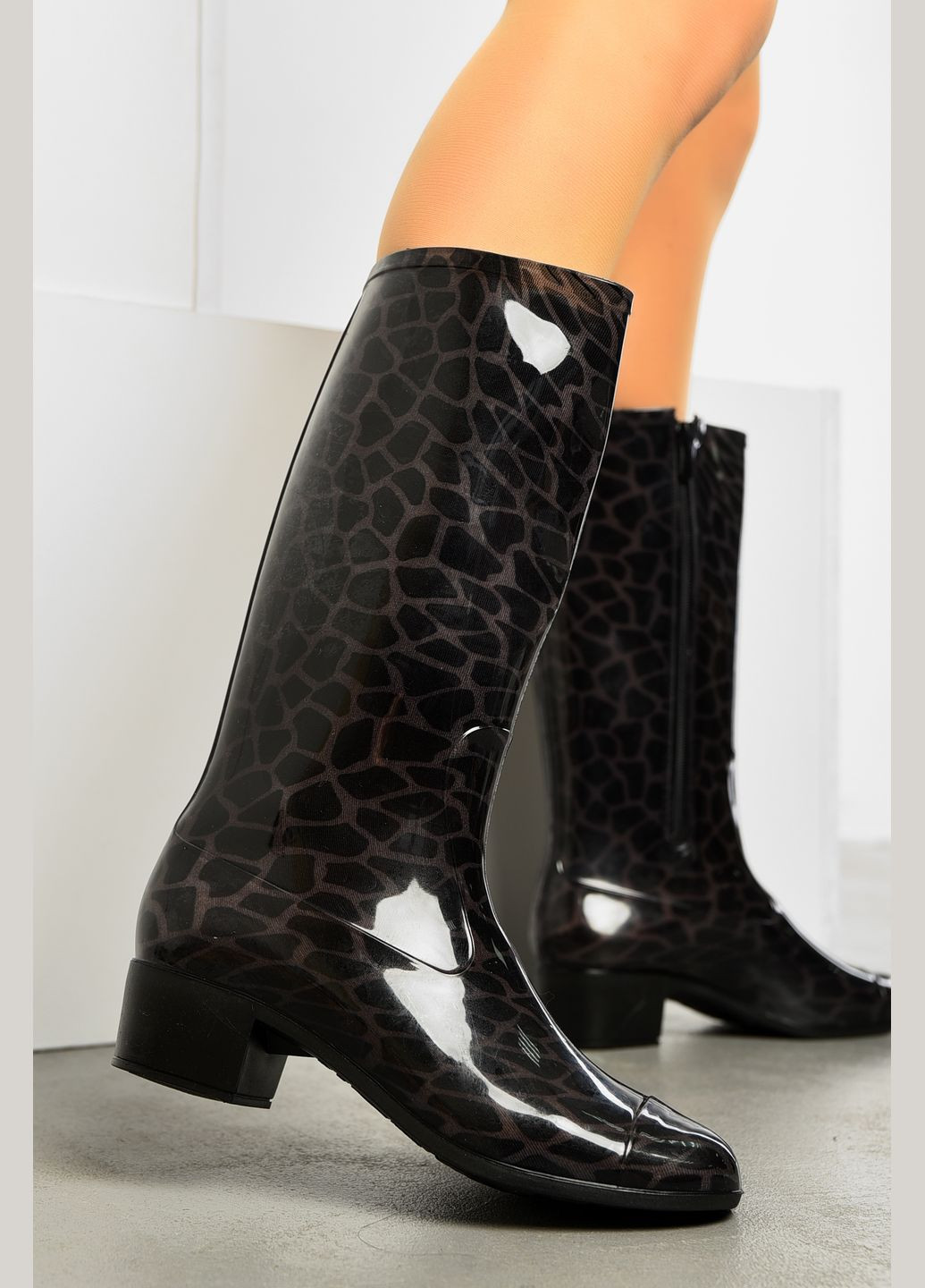 Чоботи гумові високі жіночі чорного кольору Let's Shop (315913353)