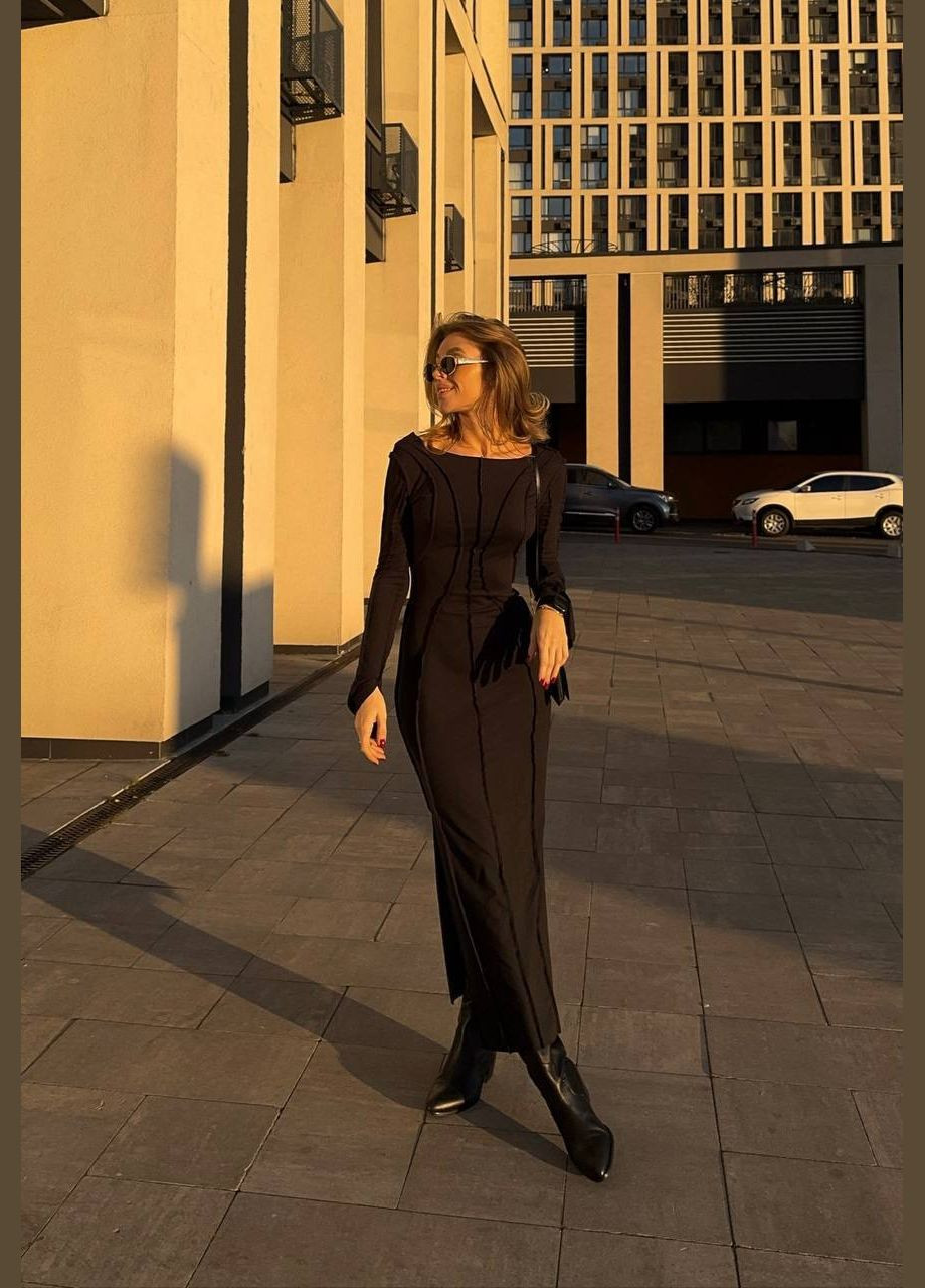 Черное деловое, кэжуал платье No Brand однотонное