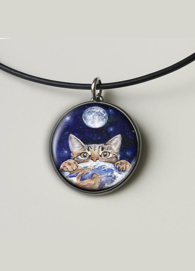 Набор подвеска (кулон) и брелок Кот и планета No Brand (332633571)