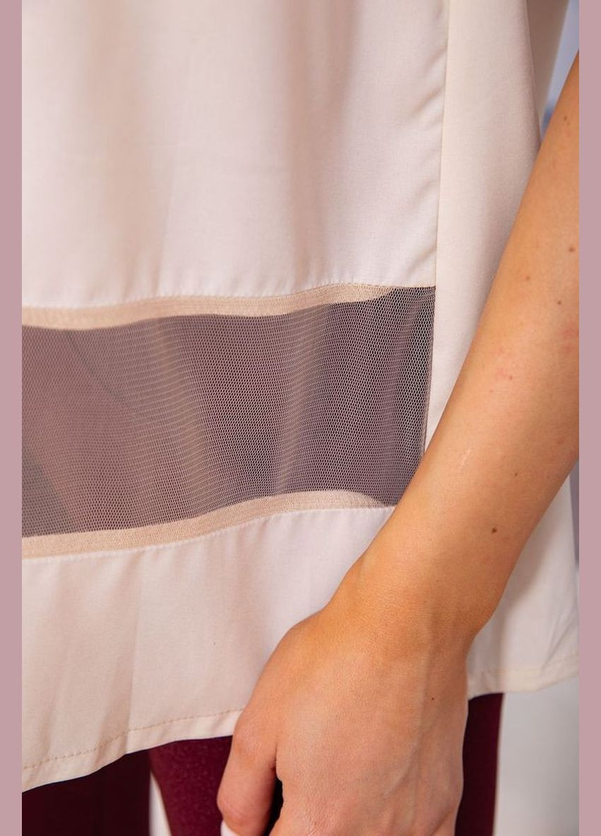 Светло-бежевая летняя шифоновая блуза, с сеткой красного цвета, Ager