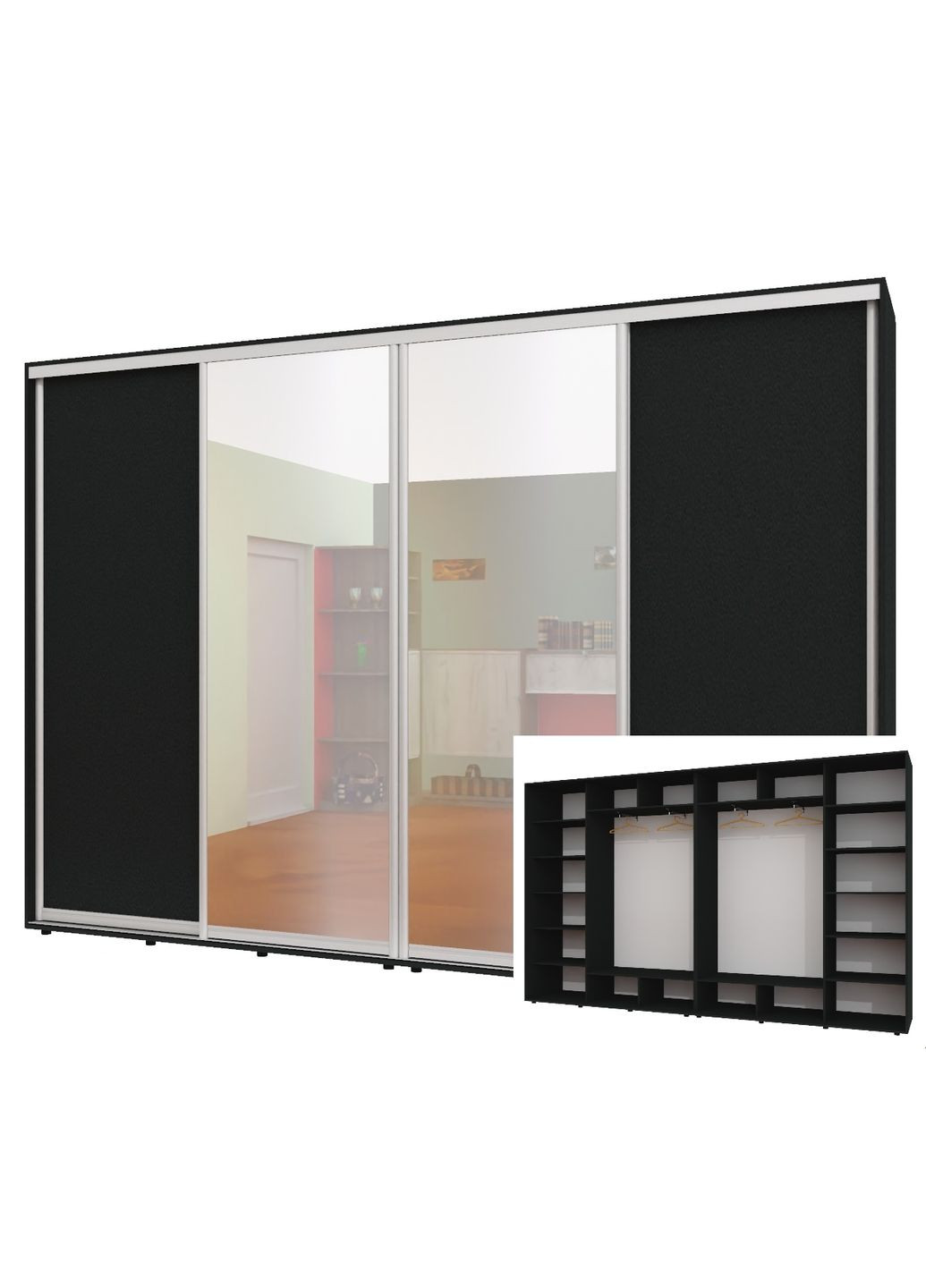 Шафа-купе чотиридверна 350*45*230 см Антрацит 4 двері ДСП + Дзеркало + Дзеркало + ДСП ШК-02 Алекса (360479478)