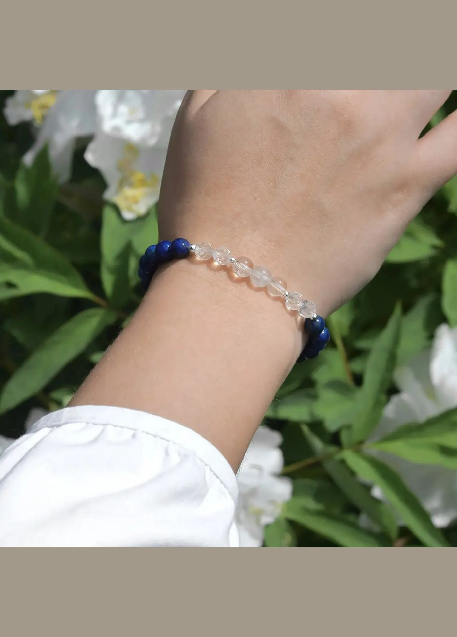 Браслет на резинке натуральный камень Лазурит, Горный Хрусталь d-6мм+- обхват 18см No Brand Браслет (334350429)