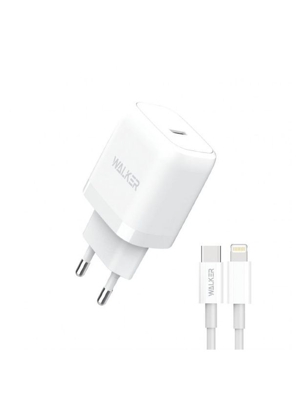 Мережевий зарядний пристрій (адаптер) 2в1 WH-63 PD_20W + Data Cable Type-C to Lightning white Walker (333827718)