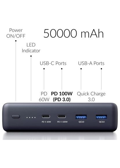Батарея універсальна (6090537940980) Voltero 50000mAh S50 PD/100W QC/3.0/18W USB-C*2, USB-A*2 (372111330)