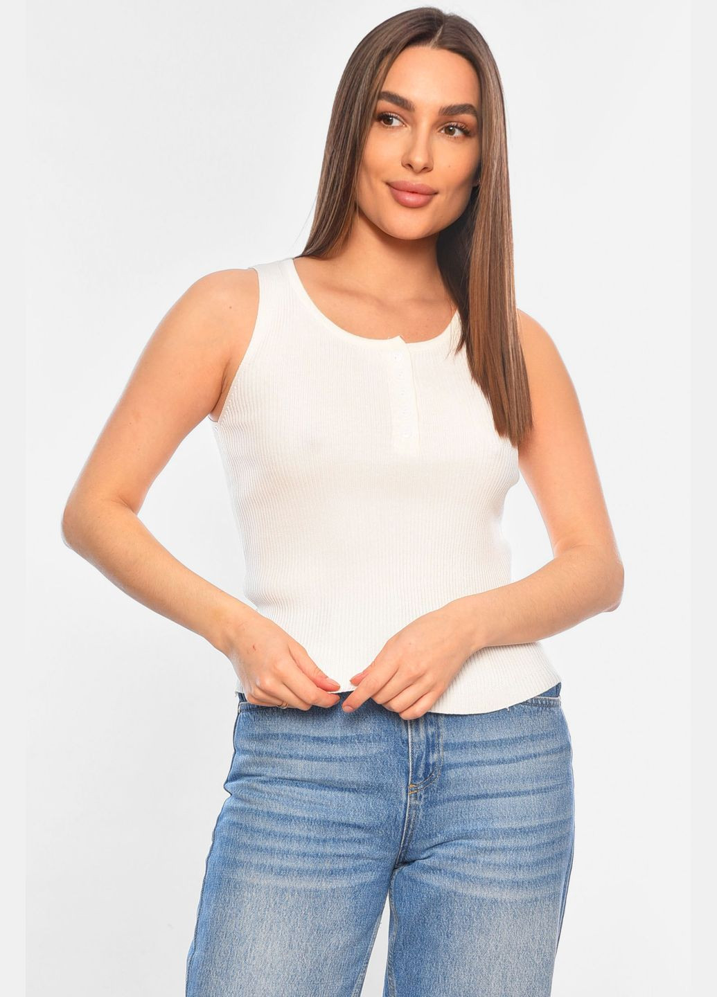 Майка жіноча трикотажна білого кольору Let's Shop — 322317199