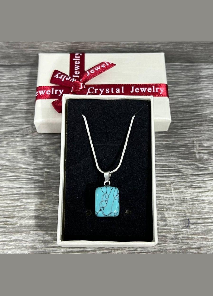 Подвеска с натуральным камнем Бирюза - кулон в форме "мини блок" на цепочке серебро в подарочной коробочке Овен (331291805)