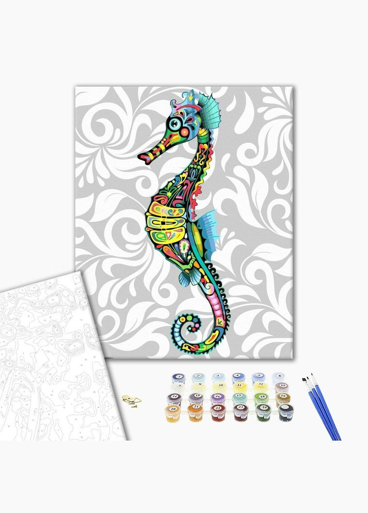 Дитяча картина за номерами райдужні тварини Морський коник 40*50см Картини в цифрах для дітей GX21238 Brushme (308987927)