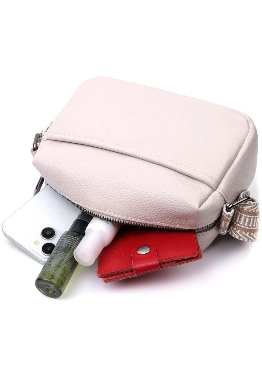 Женская кроссбоди на одно отделение из натуральной кожи белая 22602 Vintage (329197737)