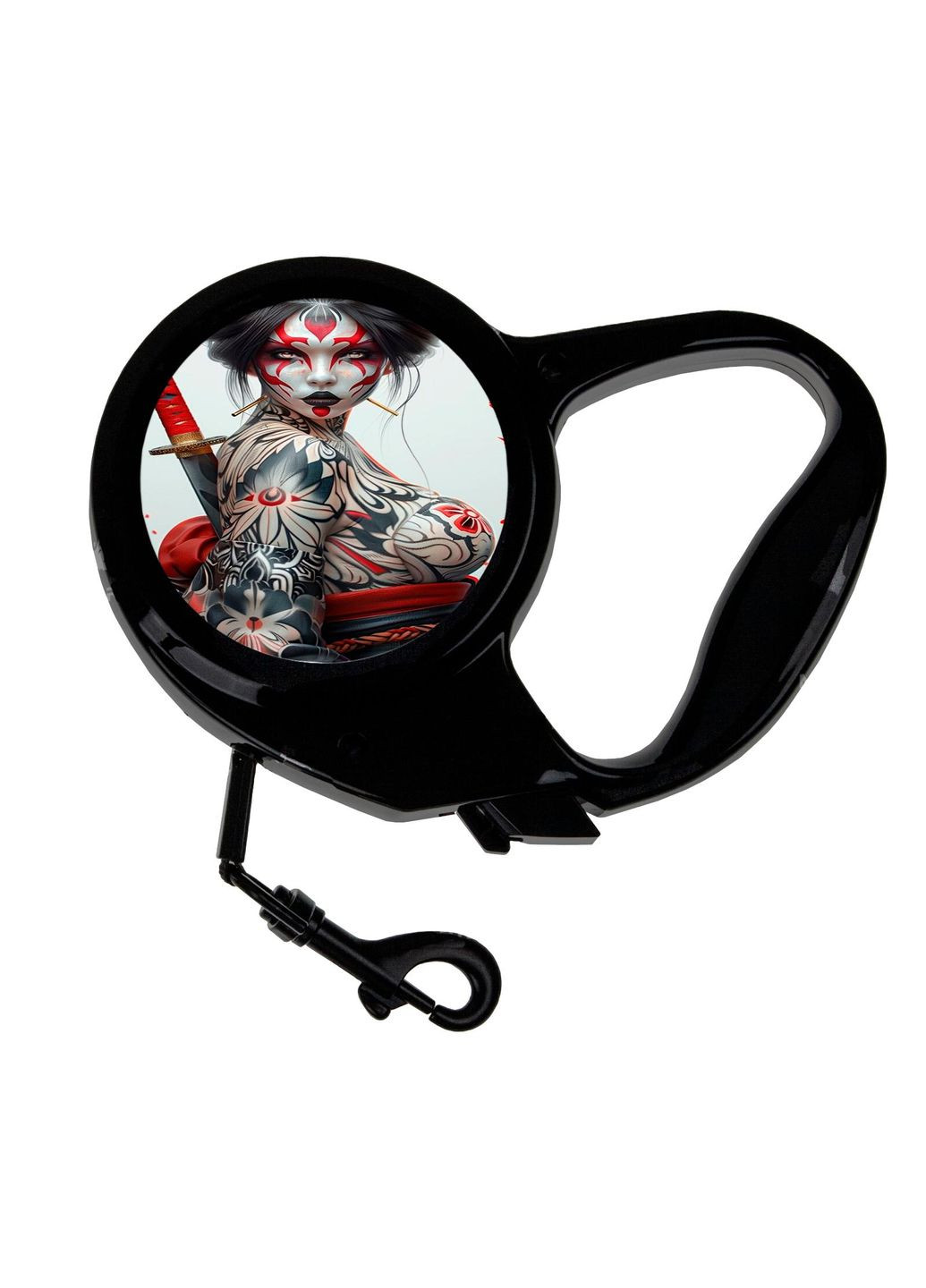 Повідець-рулетка для тварин із принтом Дівчина-самурай #09 3 м чорний No Brand (309152413)